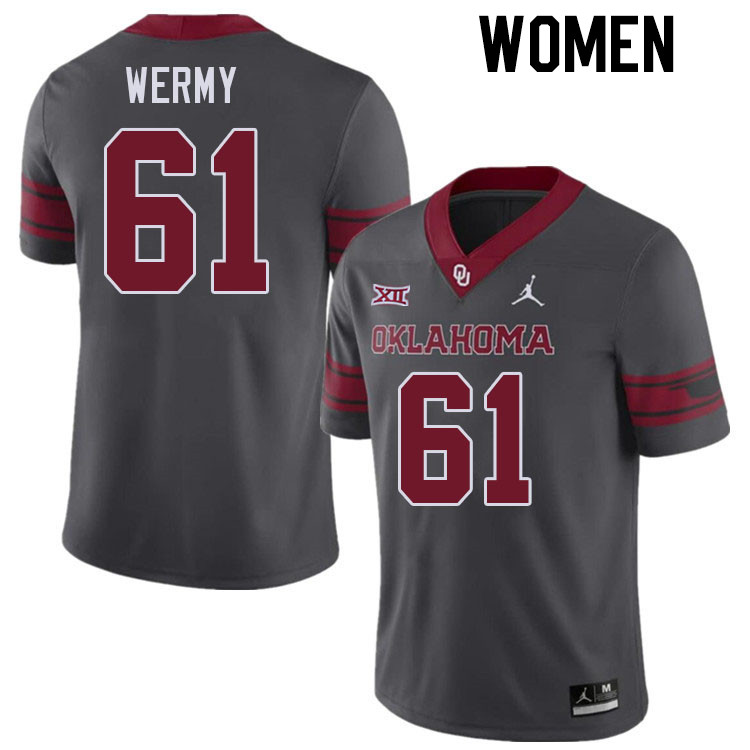 Women #61 Kenneth Wermy Oklahoma Sooners College Football Jerseys Stitched Sale-Charcoal - Click Image to Close